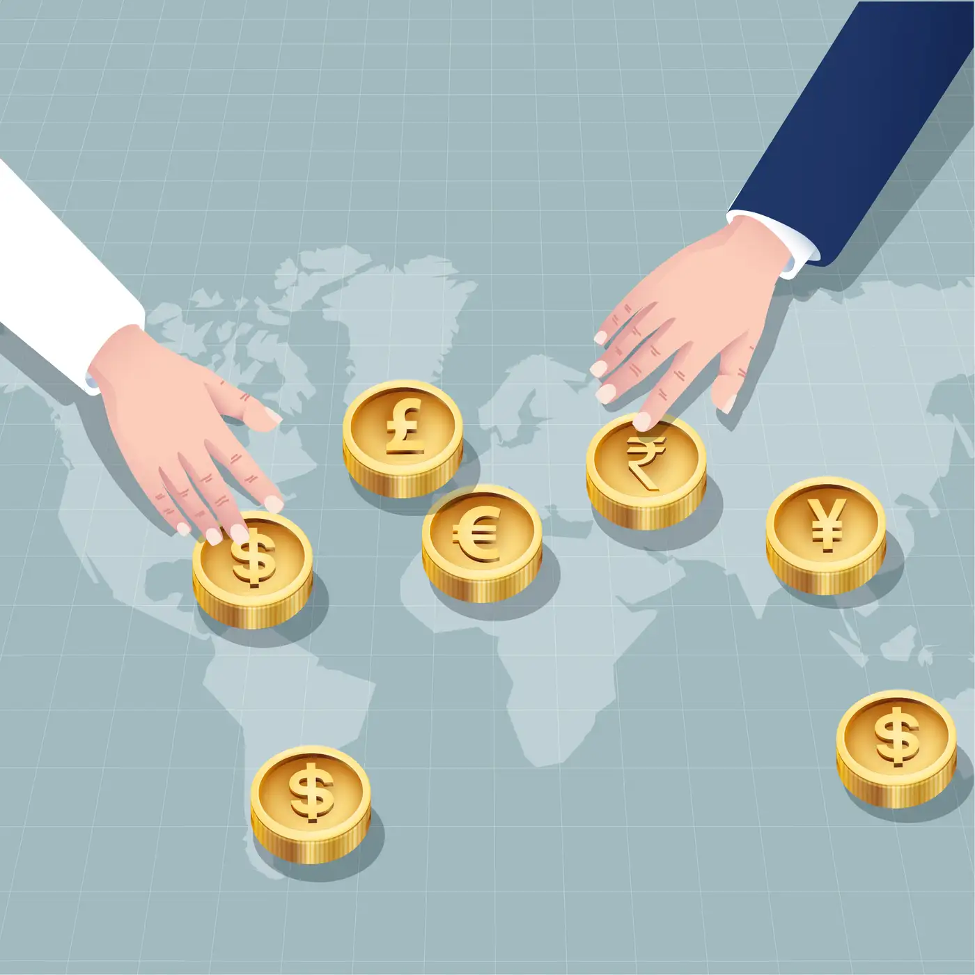 Devises internationales — dollar, euro, livre, yen, roupie